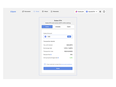 Liquid ETH 2.0 staking dApp blockchain design staking app web app design web3 web3 design