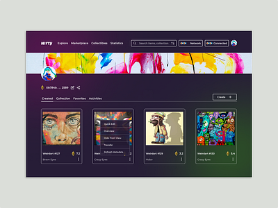 NFT Creator Page (Option Modal) dashboarddesign design nft nft design ui web 3 design web design