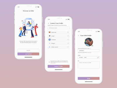 Orbit Onboarding Screens app design mobile design nft ui web3 web3 design