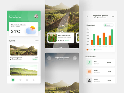 Farms - Agriculture mobile app agriculture app application apps clean farm field garden green harvest mobile modern orange plant ricefield simple trending ui uiux ux