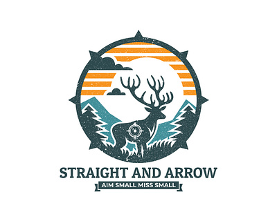 Hunting Emblem Logo with Compass & Deer explorer