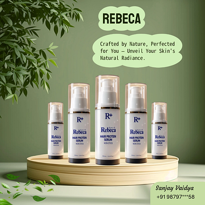 Rebeca - Hair Protein Serum Packaging & Advertisement Design 3d animation branding graphic design logo motion graphics ui