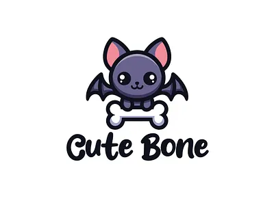 Cute Flying Bat with Dog Bone Logo character