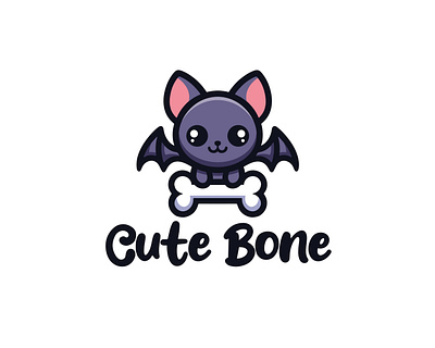 Cute Flying Bat with Dog Bone Logo character