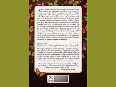 Book // Back Cover // Marcelle Batista was... // author back cover book book publishing butterflies catherine davis smith charmed designs design graphic design layout lupus publishing reach publishers sle