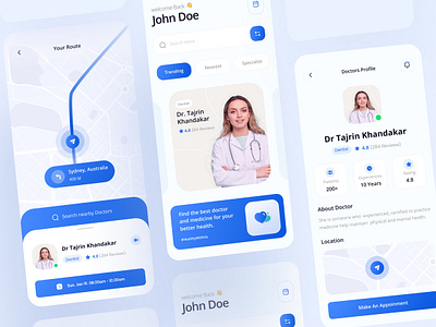 Doctor App Exploration call colorfull doctor doctor appointment exploration find doctor gradient health healthcare hospital hospital app interface minimal mobule ui patient app product design ui ux visual