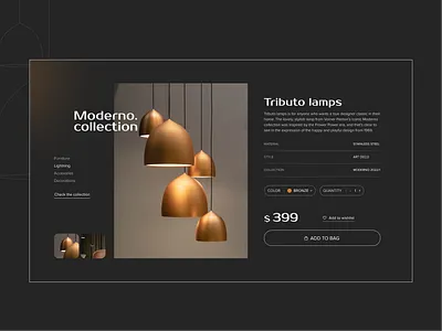 Product page design concept dark e commerce interior item lamp minimalism online store product product page uiux