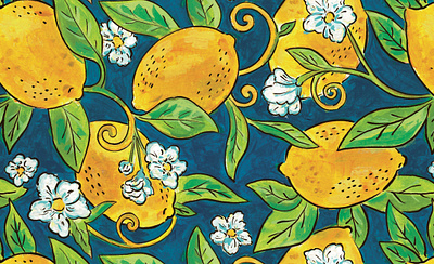 Lemon amalfi blue fashion flower fruit garden gouache illustration italian italy lemon pattern print shirt summer tree white yellow