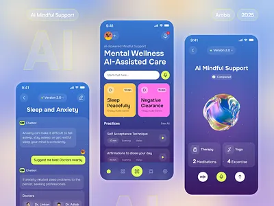 AI Mental Health Support App UI ai arobix assistant azbin chat chatbot chatgpt fitness gym health health tracker medical mental care mental health mood tracker selfcare treatment virtual virtual care yoga