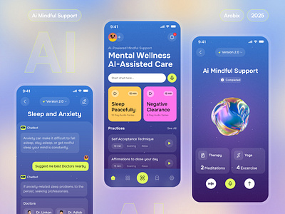 AI Mental Health Support App UI ai arobix assistant azbin chat chatbot chatgpt fitness gym health health tracker medical mental care mental health mood tracker selfcare treatment virtual virtual care yoga