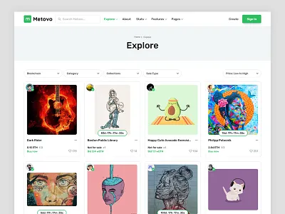 Explore Page - NFT Marketplace design digital art digital assets digital items explore html5 items landing page layout nft nft items nft marketplace ui web design website
