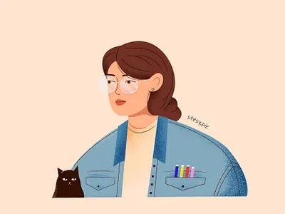 Self portrait adobe illustrator cat character design digitalart face girl illustration pet portrait vector vectorart vectorillustration woman