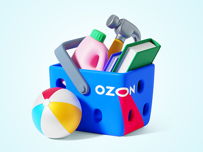 Shopping basket 3d ball basket blender book bottle hammer icon illustration sale shop supermarket