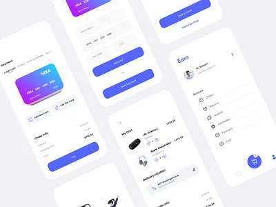 Mobile E-Commerce Cart, Profile & Checkout animation app branding card cart checkout design ecommerce market mobile profile purple shop success ui ux