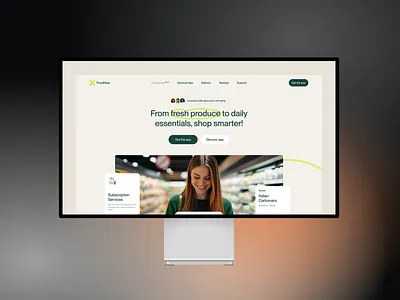 FoodHue Grocery App Landing Page header 3d animation branding design graphic design illustration logo motion graphics ui vector we website