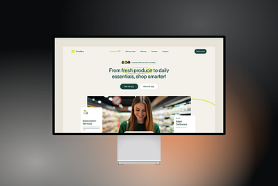 FoodHue Grocery App Landing Page header 3d animation branding design graphic design illustration logo motion graphics ui vector we website