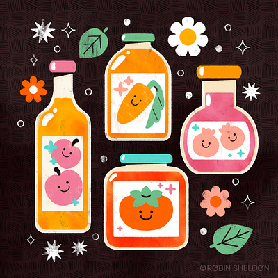 🧃🍹🍏🍊🍇🍐 Summer in a Bottle 🍑🍎🍋🍒🧃🍹 bottle cute design digital digital illustration fruit illustration juice robin sheldon summer