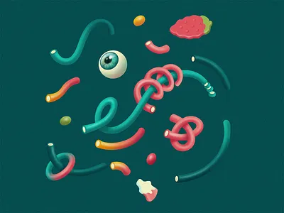 Twist bottles candy edible eye gradient illustration laces lances liquorice mix painting pick pink procreate skittles strawberry sweets teal turquoise twist