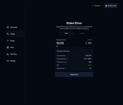 Liquid Staking - Stake Ethereum crypto dapp defi design ethereum liquid liquidity stake staking ui uidesign uiux web3