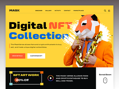 Mask NFT Headshot blockchain website brand design classic ui clean ui design crypto web ui design trend headshot nft mask mask nft nft nft headshot nft landing page nft web ui nft website nft website ui redesign website traendy ui ui design ux design web design