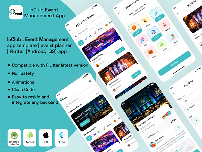 InClub : Event Management flutter app template dart event eventmanagement eventplanner flutter flutterui marketing planner ui wedding planner