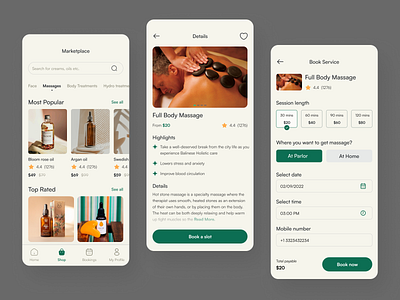 Online Spa Booking app - Spa Marketplace, Wellness, Skincare app app design appointment beauty beauty products clean ui design massage minimal mobile app mobile app design online booking relax salon skin care spa spa booking therapy ui uiux