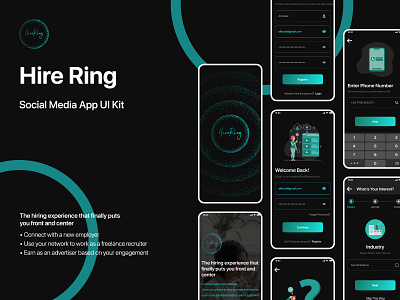 HireRing app design black ui dark ui design design app earn points education eye catching graphic design new projects organisation refer your friend social app talent tiktok ui ui design uiux world xd