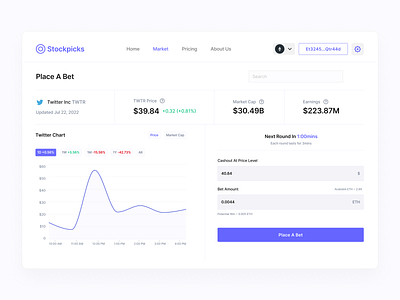 A Bet site for Stocks bet crypto digital marketplace prediction stocks store ui visualdesign webdesign