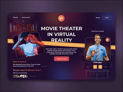 Virtual Reality Cinema Landing Page Design 2022 3d ar branding cinema landing movie ui userexperience ux vector vr web website design