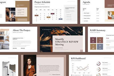 Strategy Review Meeting PowerPoint Presentation annual branding design graphic design presentation template typography
