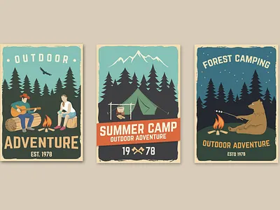 Outdoor Adventure Poster adventure banner camp camping design forest illustration logo outdoor poster tent
