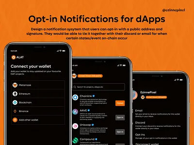 Opt-in Notifications for dApps blockchain crypto dapps design notification ui ui design visual design