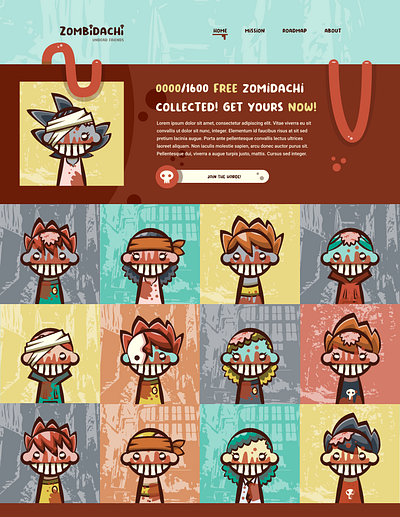 Zombidachi blockchain branding cartoon comic graphic design illustration illustrator nft retro design ui vector vectorart web3