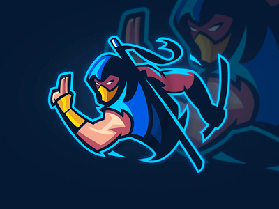 Ninja Logo 🥷 blue branding cartoon detailed e sports esports free freepik gaming illustration japan japanese logo mascot mortal kombat ninja quadrato scorpion template yellow