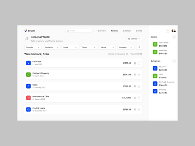 Personal Wallet dashboard design ui ux web
