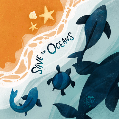 Save the Oceans book cover childrens book design digital illustration graphic design illustration typography