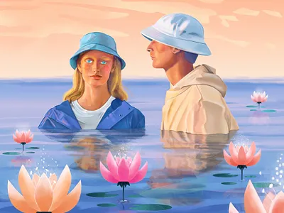 Lilies on the hill bloom boy clouds face flower girl glow hat hill lilly music portrait reflection sea sky sunset swim transparent water waves