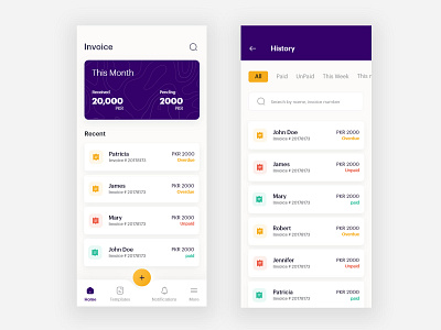 Invoice App UI Design appdesign mobileapp mobileappui ui uidesign ux uxdesign