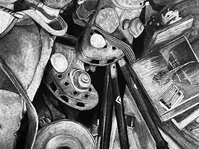 Footnotes charcoal drawing illustration still life traditional media