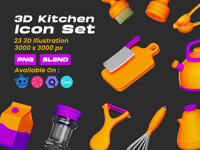 Kitchen 3d illustration pack 3d app clean cute graphic design illustration modern ui