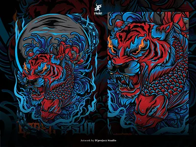 Tiger With Fish - T-shirt Illustration artwork cloth clothing clothing brand fish vector illustration illustrator japanese design japanese illustration merch merchandise poster poster art t shirt design t shirt illustration tee tees tiger tiger art tiger vector