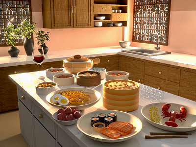 Chinese Kitchen 3d art 3d artwork 3d design 3d food 3d icon 3d illustration 3d kitchen branding design illustration logo