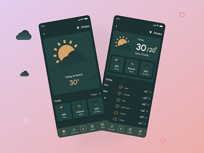 Weather App app app design app ui application cloud dark icon mobile app mobile app design mobile application mobile design mobile ui rain screen sun ui ui design uiux weather weather icon