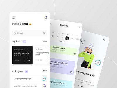 Task Management - Light Version 📆📝 app app design design flat design illustration minimal design modern app on boarding product design task task manager to do app to do list ui ui design uiux ux