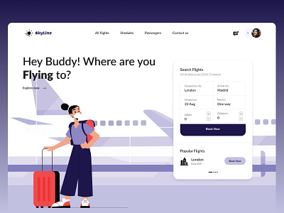 Skyline landing page design book booking case study creative easy to use figma flight hero section landing page minimalist module search simple uiux user interfaces user research webdesign