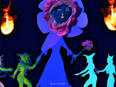 flower headed witches with blue 3d body dancing around the fire ai aiart dalle design flower gt guatemala icarosdie littleluna luna moon