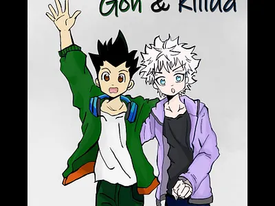 Gon and Killua from HunterXHunter animation anime app fanart gon freeces hxh illustration killua zoldyck krita raster art