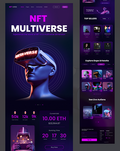 NFT Multiverse Landing page adobe xd app design figma figma design landing page design meta verse nft nft landing page nft verse ui ui ux uiux uiux design