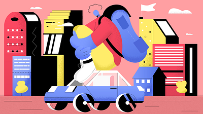 Going home 2d abstraction adobe illustrator car character characterdesign city cityscape flat guy illustration road
