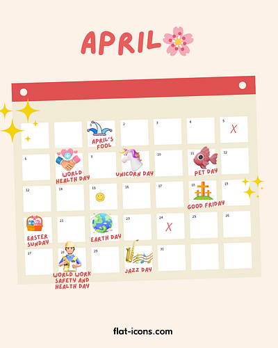 April Social Media Calendar 3d branding design graphic design icons illustration ui ux vector